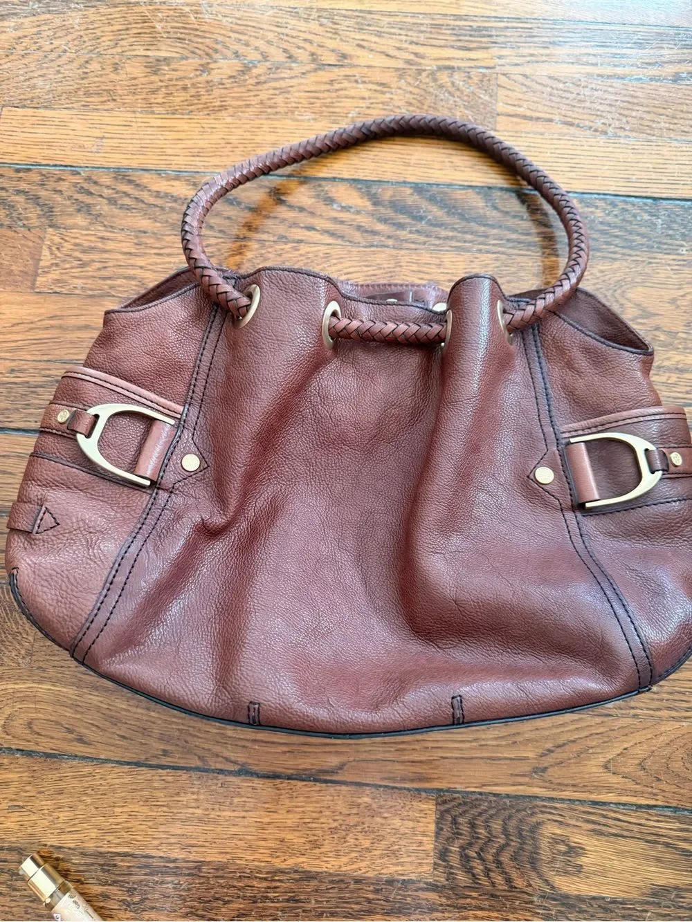 Cole Haan Brown Leather Shoulder Bag with Gold Accents